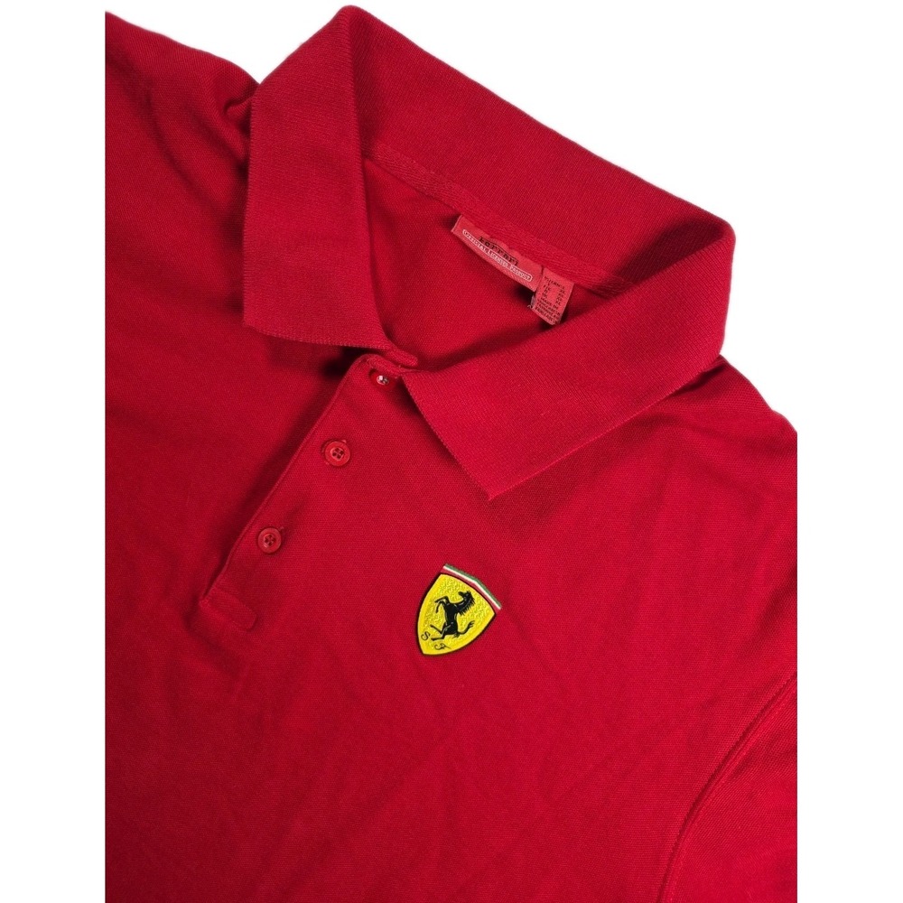 Official Ferrari Luxury Logo Red Polo Shirt Exclusive Text On Back LARGE Cotton